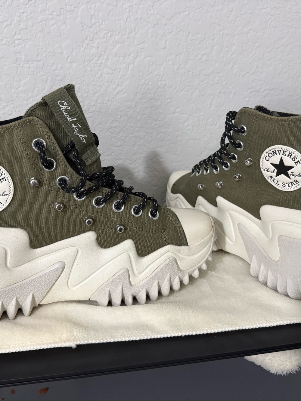 Converse Chuck Taylor High-Top Sneakers in Olive Green and White